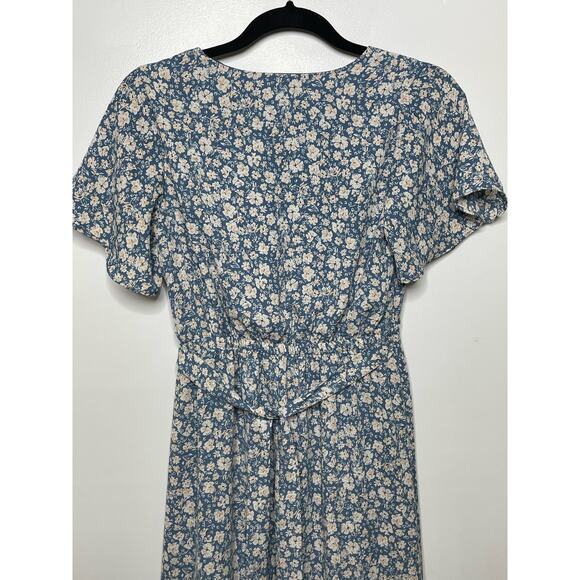Sienna Sky Floral Ditsy Pattern Flutter Sleeves Hi-Low Wrap Midi Dress Blue S - Picture 5 of 12